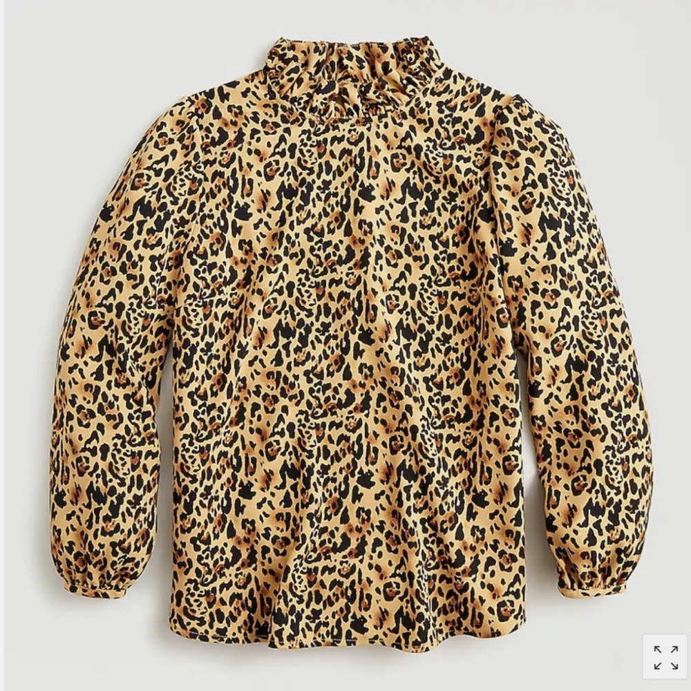J.Crew Long-sleeve ruffle-neck top in leopard 365 crepe – Size XS - AJ555